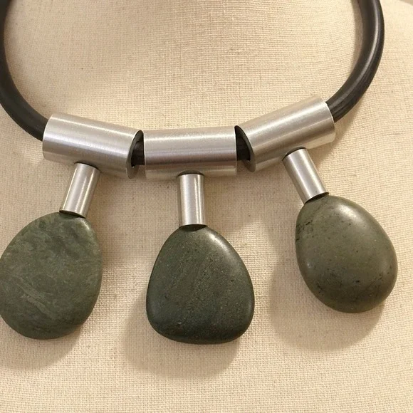 Whitney Museum Boho Statement Necklace Large Trendy Carnaval Handmade Sea Stones - Picture 14 of 16